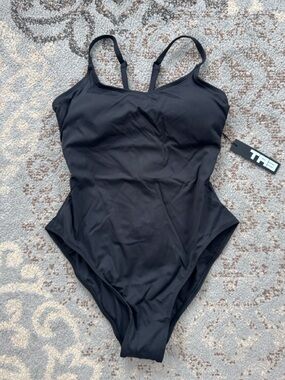 TA3 Lacey Snatched Waist Corset Back Swimsuit Black Large Short